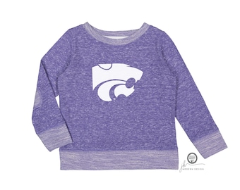 LICENSED K-State ® Terry Crew Sweatshirt | KSU | Powercat | Kansas State University Wildcats | Adult, Youth & Toddler | KState Kids Crewneck