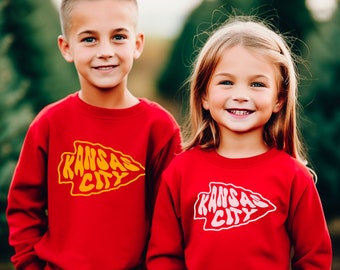 Toddler Youth Kansas City Retro Arrowhead | Red Sweatshirt Long & Short Sleeve T-Shirt | Perfect for Game Day! | Soft!