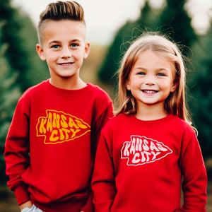 Toddler Youth Kansas City Retro Arrowhead | Red Sweatshirt Long & Short Sleeve T-Shirt | Perfect for Game Day! | Soft!