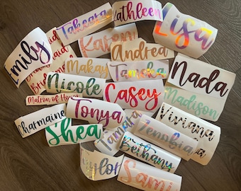 Custom Vinyl Name Decal DIY groomsmen bridesmaid bottle tumbler Holographic -transfer tape included! Name sticker gold
