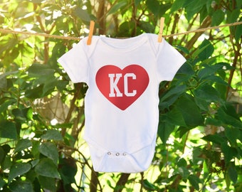 Made in Kansas City , KC Heart | Gerber onesie® brand unisex baby bodysuit |  Kansas City Arrowhead Football