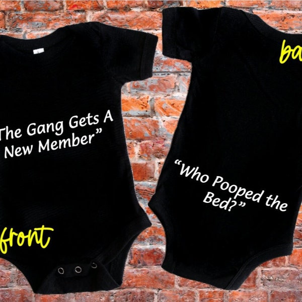 Always Sunny in Philadelphia Parody gift Unisex ONESIE® brand the gang gets a new member Who Pooped the Bed funny baby shower bodysuit