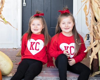 Toddler Heart Kansas City Red Sweatshirt Long & Short Sleeve T-Shirt | Perfect for Game Day! | Made here in KC | Super Soft!