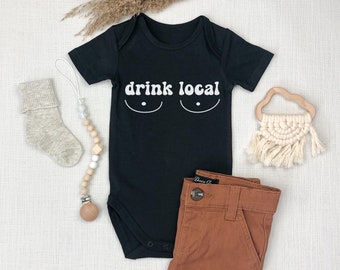 Retro Drink Local Gerber ONESIE® brand 0-3, 6-9, 3-6 months baby Baby Shower Gift Funny Bodysuit Eat Local Breast Milk Breastfed Baby