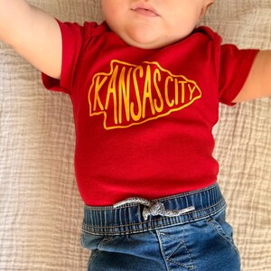 MADE IN KC Kansas City Arrowhead Gerber onesie® brand unisex 0-24 months baby shower gift bodysuit arrowhead Football image 4
