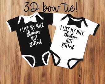 I Like My Milk Shaken Not Stirred Gerber ONESIE® brand 3D BOW TIE! baby Baby Shower Gift Funny Bodysuit