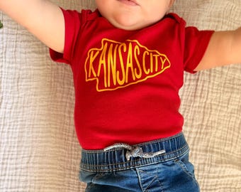Kansas City Arrowhead Gerber onesie® unisex 0-24 months | baby shower gift bodysuit Football | Made here in KC! Free shipping!