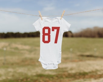 MADE IN KC Kansas City 87 Jersey Gerber onesie® brand unisex 0-24 months baby shower gift bodysuit Football Kelce