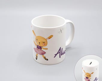Tasse oder Spardose mit süßem Ballerina-Aufdruck / weiß / personalisierbar / Keramik / Füllvolumen 350 ml / Größe: 8 x 9,5 cm
