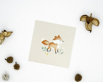 Postkarte mit Fuchs-Print / Aquarell / Quadratisches Format 9,8 x 9,8 cm / 260g Postkartenkarton / Rückseite unbedruckt