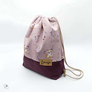 Turnbeutel aus wasserabweisendem Outdoorstoff mit fantasievollem Fuchs-Print, personalisiert, gefüttert / zwei Größen / eigenes Design