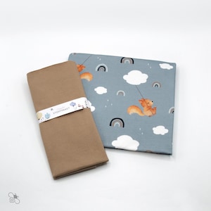 Bio-Stoffpaket Jersey / 0,5m Jersey Eichhörnchen + 0,25m Bündchen hellbraun / sofort lieferbar
