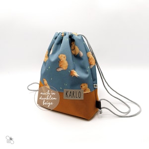 Turnbeutel aus wasserabweisendem Outdoorstoff mit Biber-Print, personalisiert, gefüttert / zwei Größen / eigenes Design