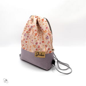 Turnbeutel aus wasserabweisendem Outdoorstoff mit Blumen-Print, personalisiert, gefüttert / zwei Größen / eigenes Design