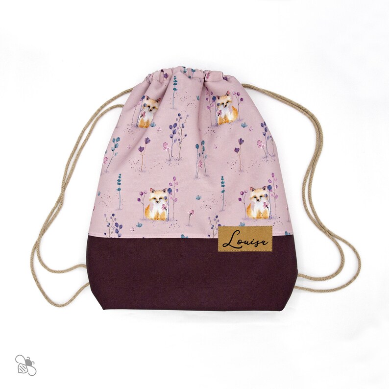 Gym bag made of water-repellent outdoor fabric with an imaginative fox print, personalized, lined / two sizes / own design image 3