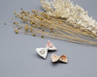 Silver crocodile alligator hair clip with jersey bow / 35 mm or 45 mm / flowers, robins, plants / off-white, rosé, blue-gray