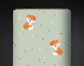 Bio-Jersey mit Fuchs-Print, mintgrüner Hintergrund / GOTS-zert. / Eigenes Design  Eigenproduktion / Breite 150cm / 200g