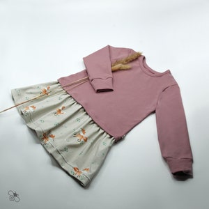 Dress in 2in1 look with a fox print and button placket, dark old pink / sizes 80, 86, 92, 98, 104, 110, 116 / French terry & jersey