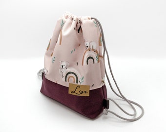 Gym bag made of water-repellent outdoor fabric with koala print, personalized, lined / two sizes / own design