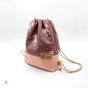 Turnbeutel aus wasserabweisendem Outdoorstoff mit Einhorn-Print, personalisiert, gefüttert / zwei Größen / eigenes Design