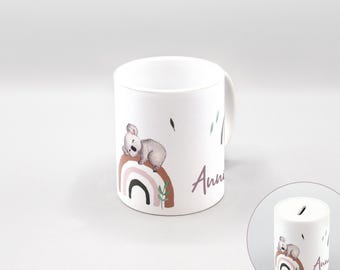 Tasse oder Spardose mit Koala-Aufdruck / weiß / personalisierbar / Keramik / Füllvolumen 350 ml / Größe: 8 x 9,5 cm