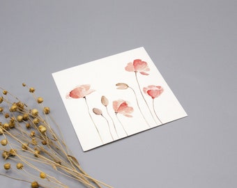 Postkarte mit Klatschmohn-Print / Aquarell / Quadratisches Format 12,1 x 12,1 cm / 260g Postkartenkarton / Rückseite unbedruckt
