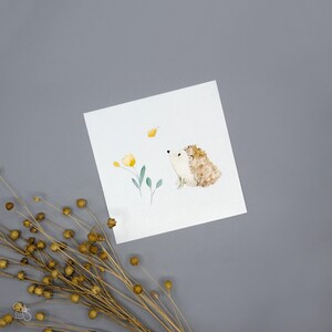 Postkarte mit Igel-Print / Aquarell / Quadratisches Format 9,8 x 9,8 cm / 260g Postkartenkarton / Rückseite unbedruckt
