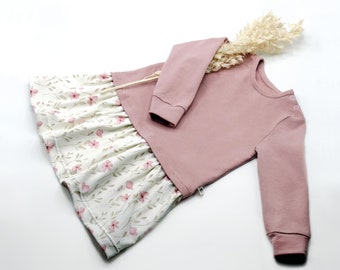 Kleid in 2in1-Optik mit Vintageblumen-Print und Knopfleiste, altrosa / Größe 80, 86, 92, 98, 104, 110, 116 / French Terry & Jersey