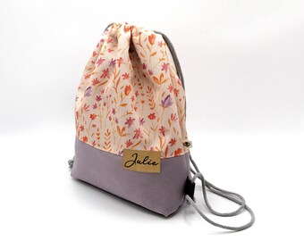 Gym bag made of water-repellent outdoor fabric with floral print, personalized, lined / two sizes / own design