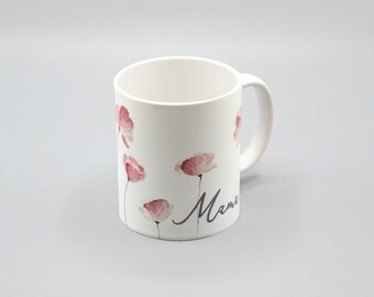 Tasse mit Klatschmohn-Print / weiß / personalisierbar / Keramik / Füllvolumen 350 ml / Größe: 8 x 9,5 cm