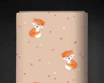 Bio-Jersey mit Fuchs-Print, apricotfarbener Hintergrund / GOTS-zert. / Eigenes Design  Eigenproduktion / Breite 150cm / 200g