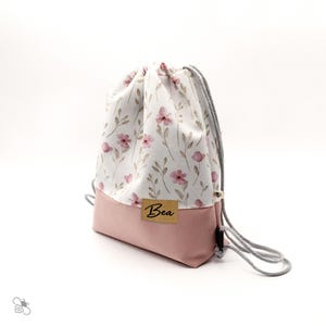 Turnbeutel aus wasserabweisendem Outdoorstoff mit Blumen-Print, personalisiert, gefüttert / zwei Größen / eigenes Design