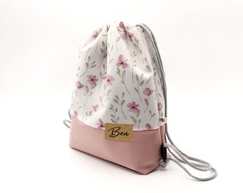 Turnbeutel aus wasserabweisendem Outdoorstoff mit Blumen-Print, personalisiert, gefüttert / zwei Größen / eigenes Design
