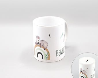 Tasse oder Spardose mit Koala-Aufdruck / weiß / personalisierbar / Keramik / Füllvolumen 350 ml / Größe: 8 x 9,5 cm