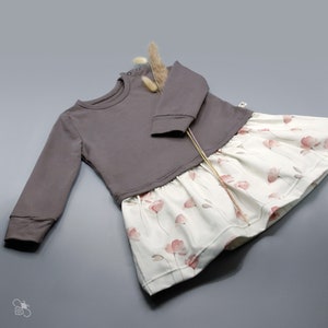 Dress in 2in1 look with poppy print and button placket, taupe / Size 80, 86, 92, 98, 104, 110, 116 / French Terry & Jersey