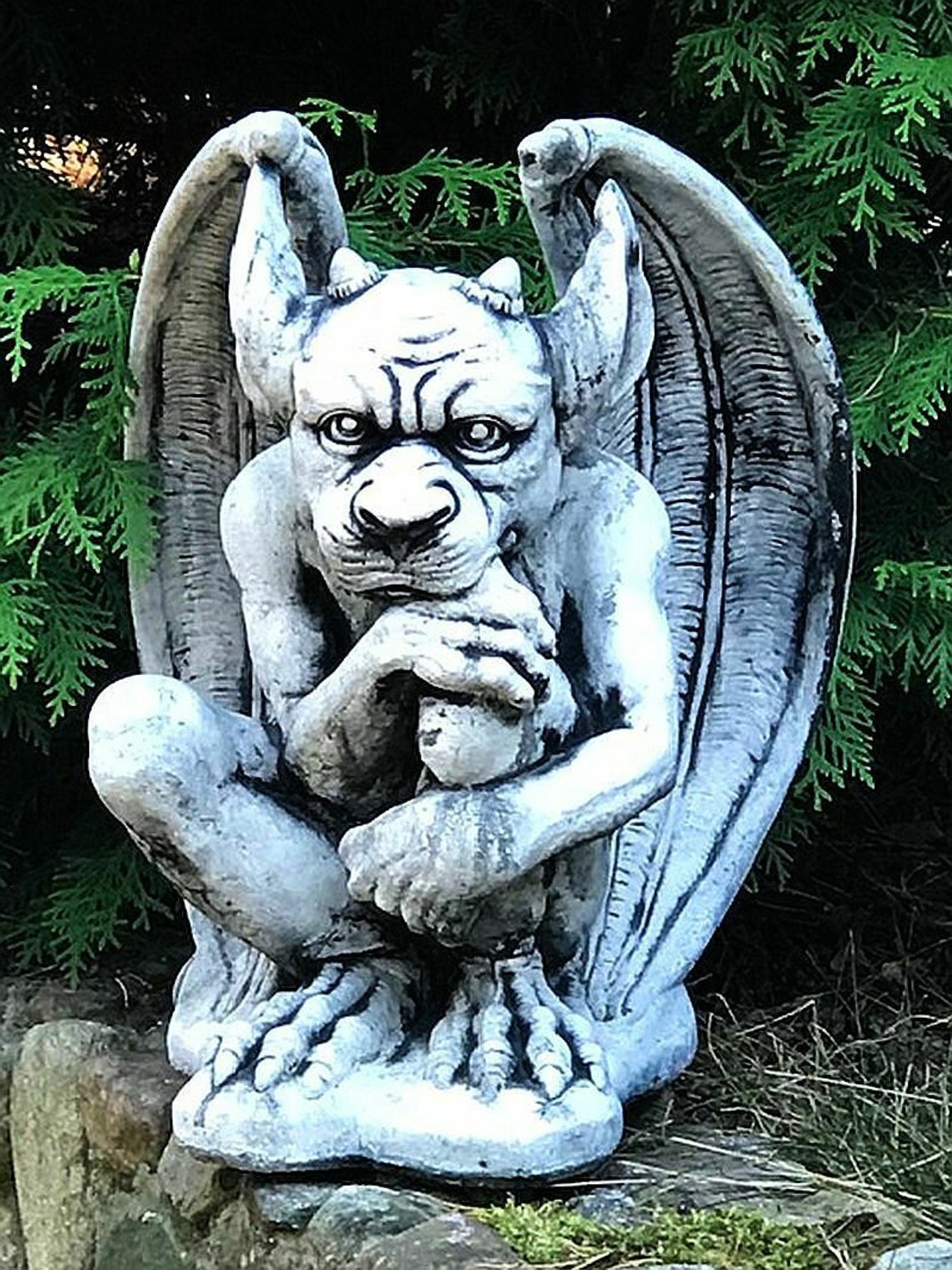 Resin art with massive Gargoyle statue outdoor. Gothic giant Etsy