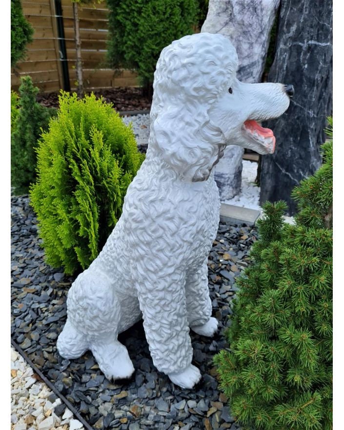 Pet memorial stone of a white poodle. Resin dog statue as dog Etsy