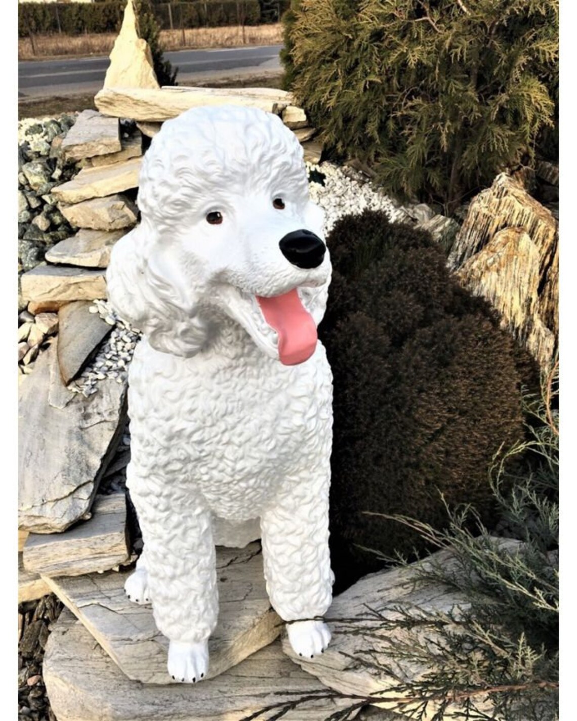 Pet memorial stone of a white poodle. Resin dog statue as dog Etsy