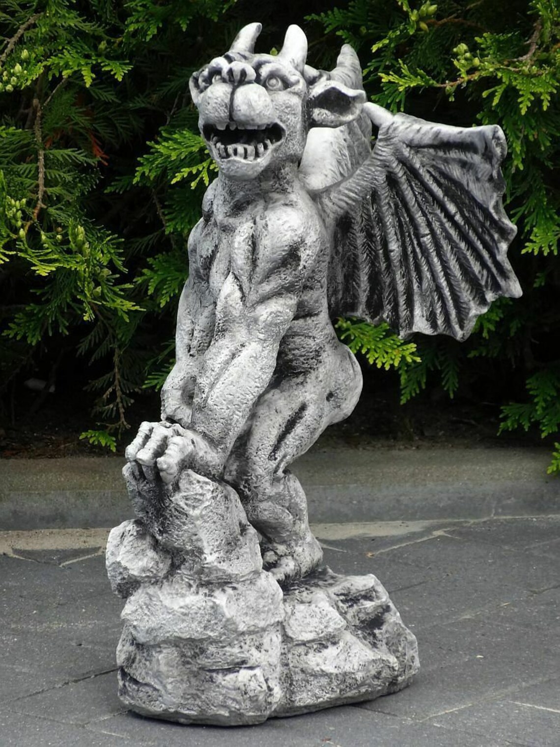 Outdoor Decor With Silver Resin Gargoyle With Wings Statue. | Etsy