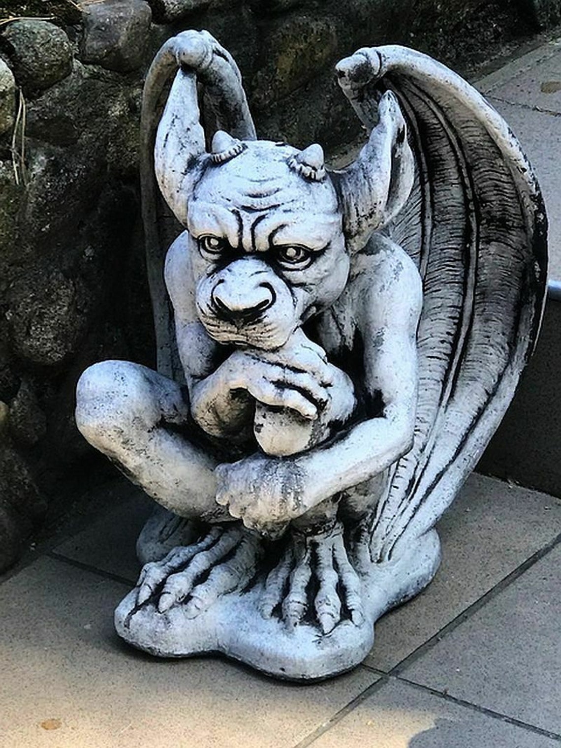 Resin art with massive Gargoyle statue outdoor. Gothic giant Etsy
