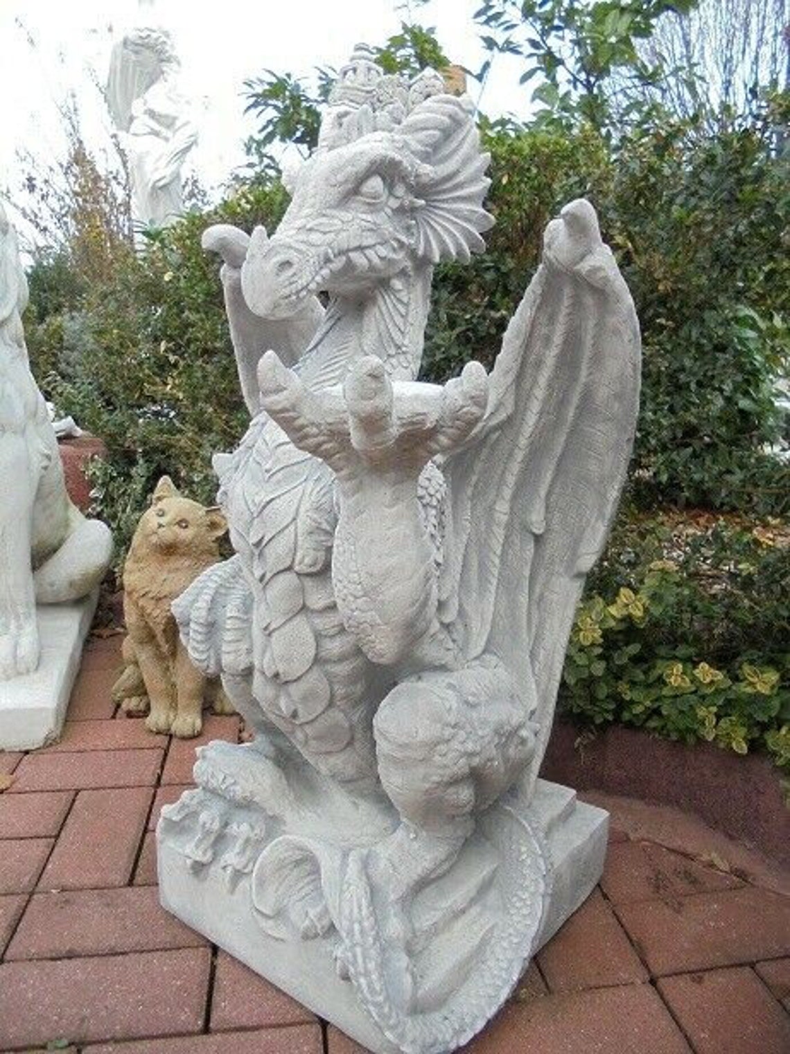 Dragon cement statue for yard art. Clay resin dragon sculpture Etsy