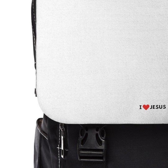 Disover I Love Jesus Accessories | White Casual Shoulder Backpack | Unisex Christian outfit ideas | Showing Christian faith | Evangelism brand