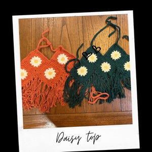 Crochet Daisy Fringe Crop Top, Groovy Hippie Outfit