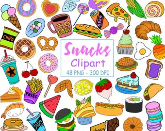 Snacks Clipart - Junk Food Clipart - Fast Food Clipart - Food PNG - Hand Drawn Food