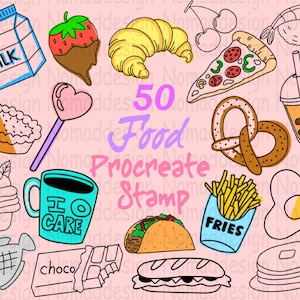 50 Food Procreate Stamp - Food Procreate Brushes - Food Stamp - Cute Food Brushes