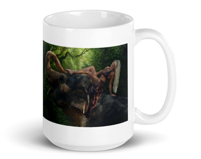 Elephant Girl Walking With Giants Mug