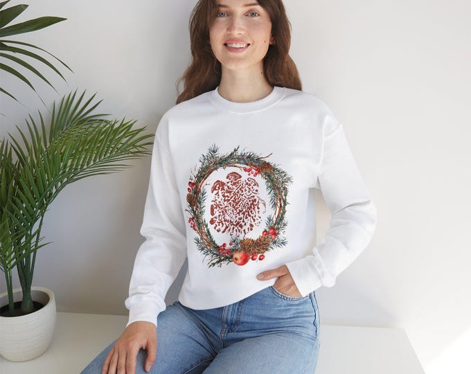 Holiday Wreath Elephant Footprint Christmas Sweater, Unisex Warm Heavy Blend Women's Christmas, Men's Christmas, Ethically Sourced Materials