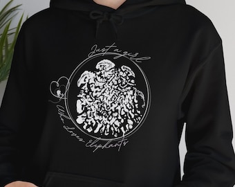 Just A Girl Who Loves Elephants Hoodie, Elephant Footprint in White, Cozy Hooded Sweater, Hearts, Unique Gift For Her, Womens Sweatshirt