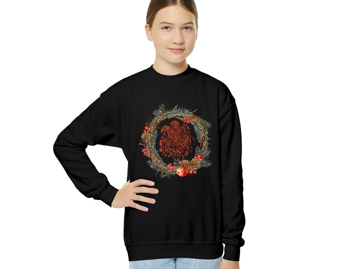 Holiday Wreath Elephant Footprint Sweater, Christmas Sweater,  Youth Sweatshirt, Kids Sweatshirt, Matching Sweaters, Kids Christmas Clothes