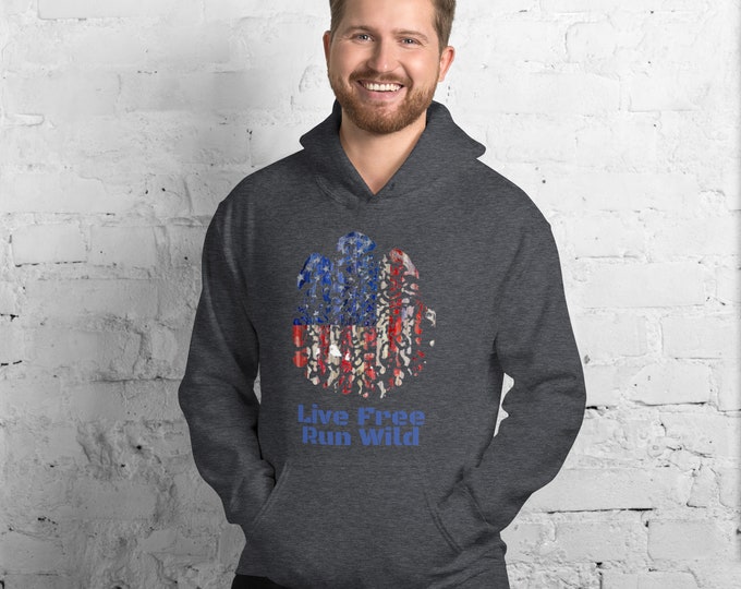 Live Free Run Wild American Flag Elephant Footprint Hoodie